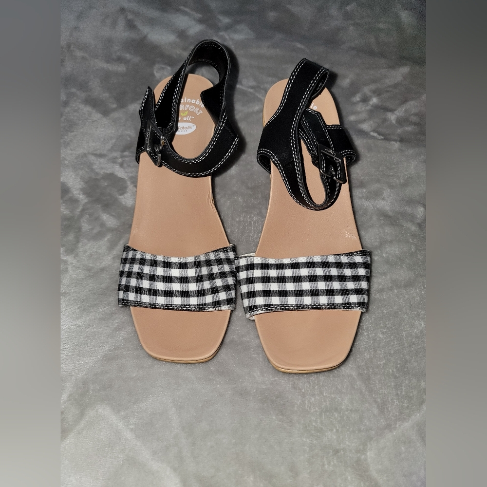 Dr. Scholl's Glimmer Wedge Sandles Black & White Gingham